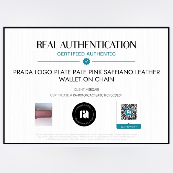 💯 PRADA Logo Plate Pale Pink Saffiano Leather Wallet on Chain w/ auth cert - Picture 13 of 13